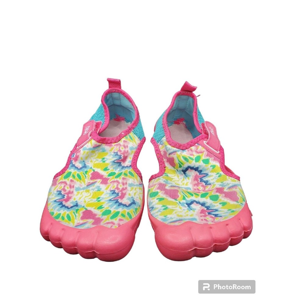 NEWTZ Youth Girls Size 13 WATER SHOES Pink Colorful Pre-owned Hook & Loop Straps